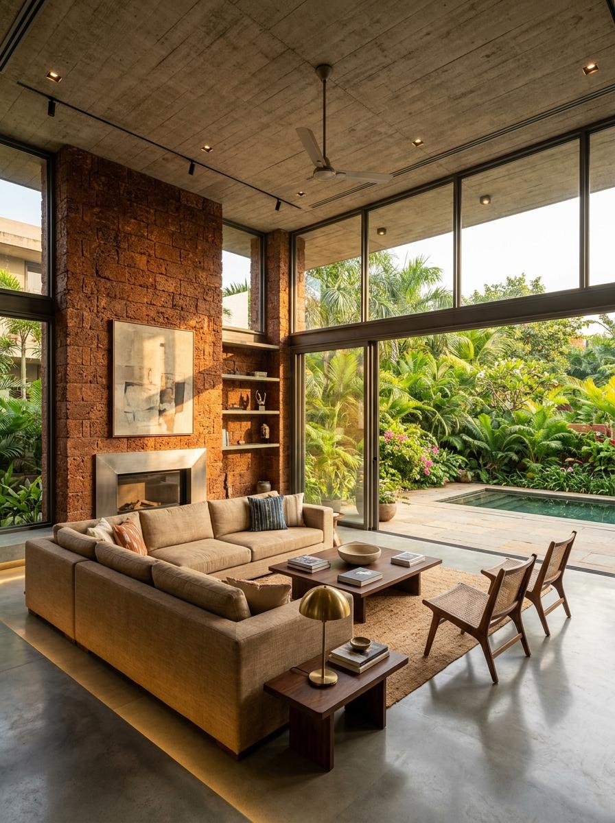 Laterite stone villa architecture and exterior design — Patia, Bhubaneswar by Clay and Bricks architects